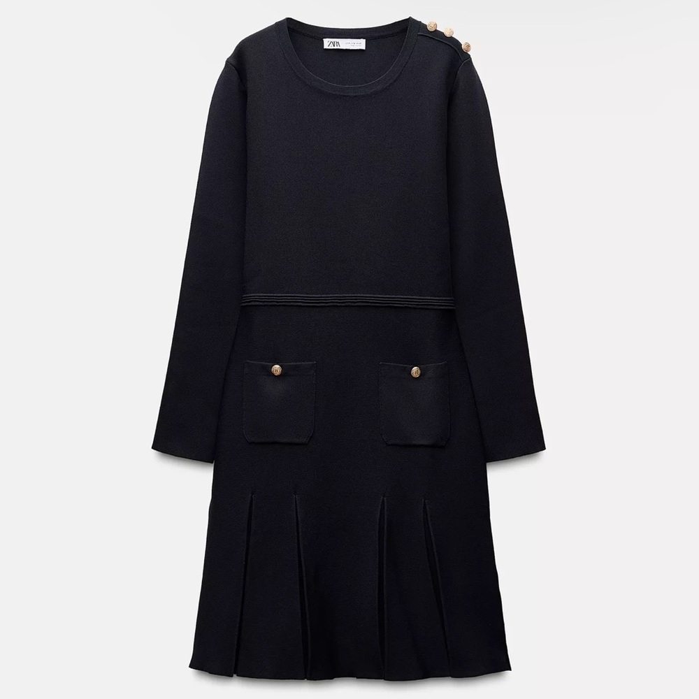 Zara pleated short knit dress navy